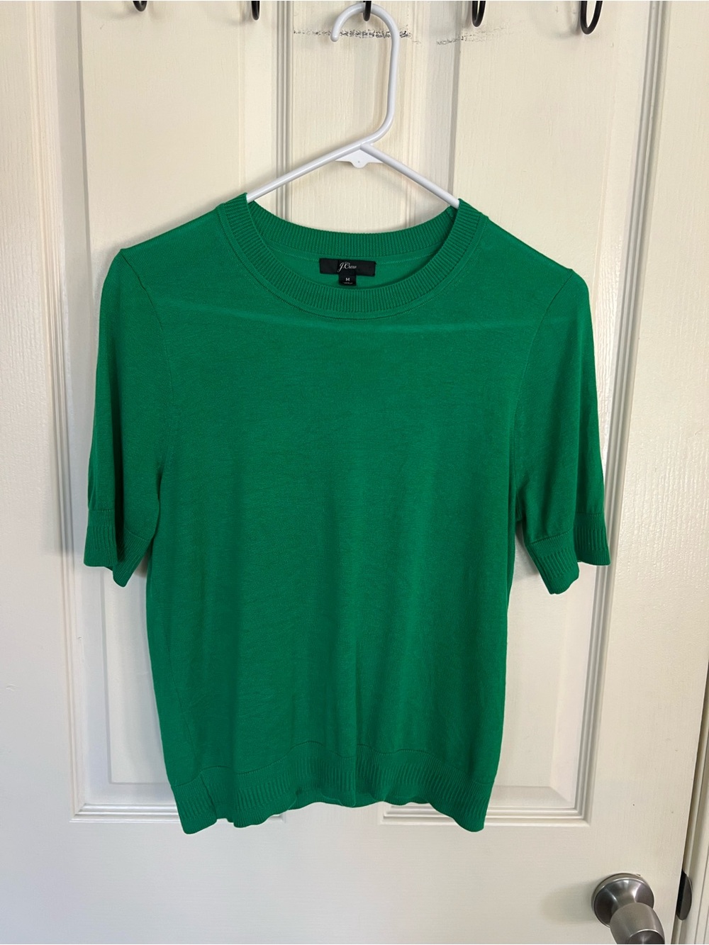 J.Crew Emerald Green Fine Gauge Knit Crewneck Sweater Short Sleeve M - Picture 5 of 8
